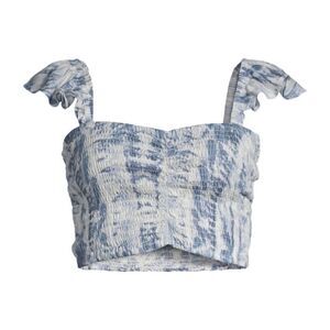 LA MODA CLOTHING Shirred Tie-Dye‎ Cover-Up Crop Swim Top, Blue/White, L/XL, NWT